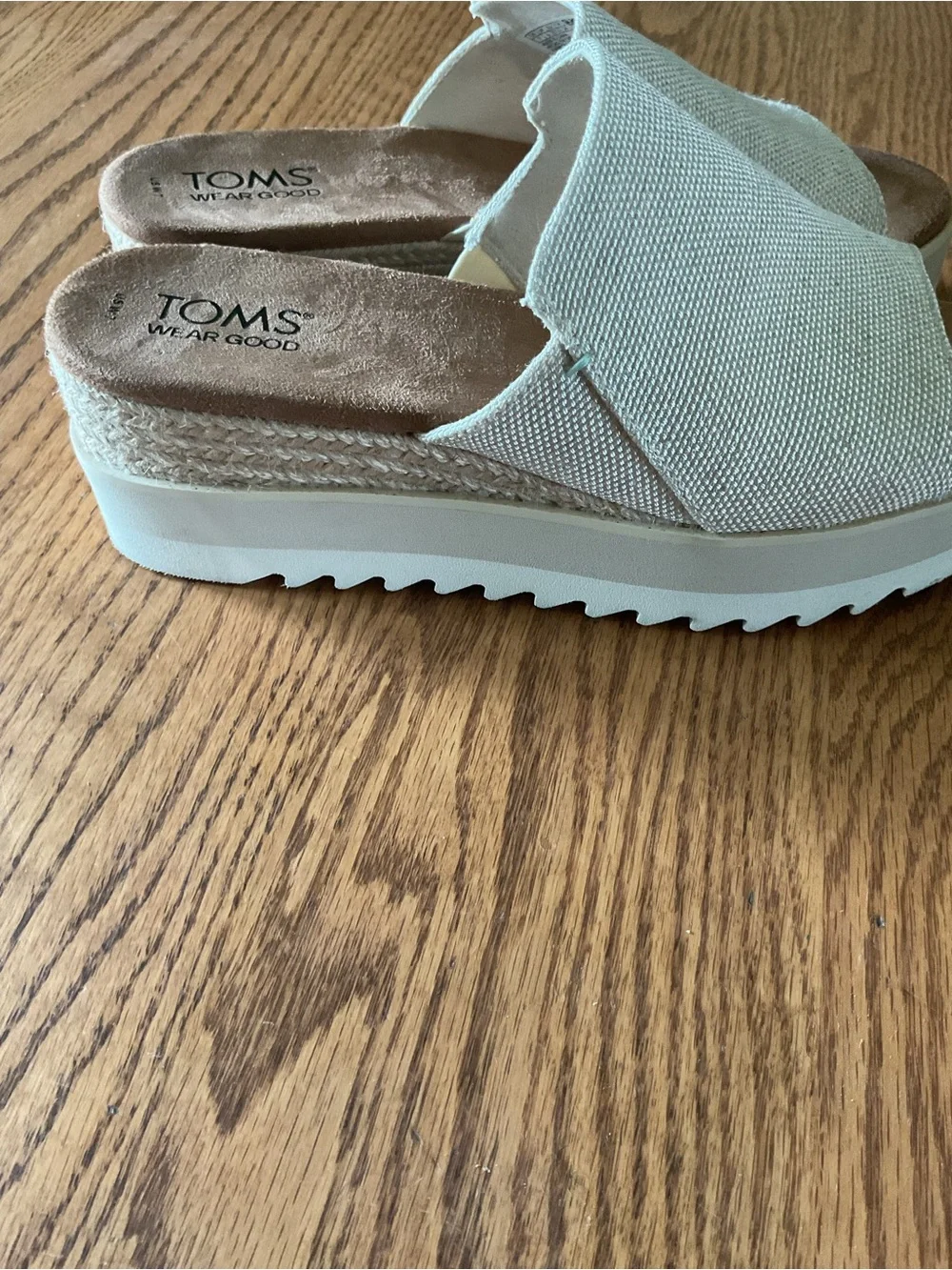 TOMS Cream Canvas Platform Slide Sandals